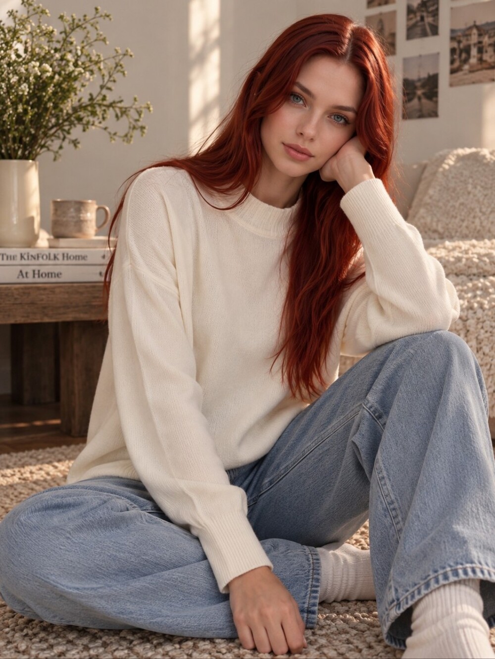 TOUCHE PRIVE Cream Oversized Drop Shoulder Knit Tunic Sweater Standard/One Size